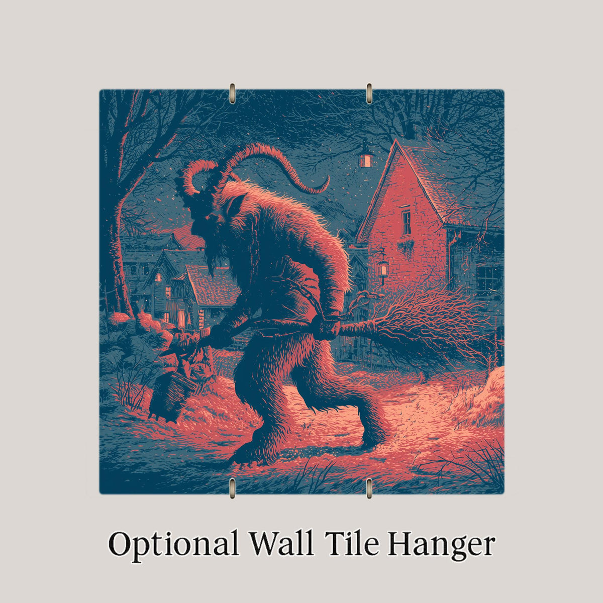 Krampus Ceramic Tile Vintage Krampusnacht Yule Folklore Horned Winter Spirit Gothic Christmas Wall Art Holiday Decor