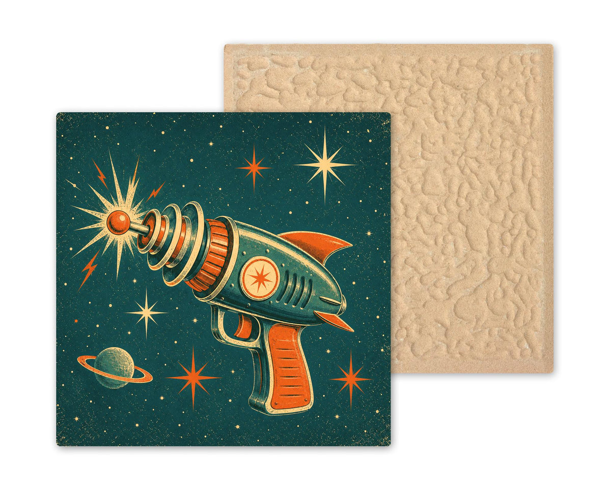 Ray Gun Ceramic Tile Retro Atomic Age Space Toy Vintage Sci Fi Illustration Mid Century Modern Wall Art Starburst Decor