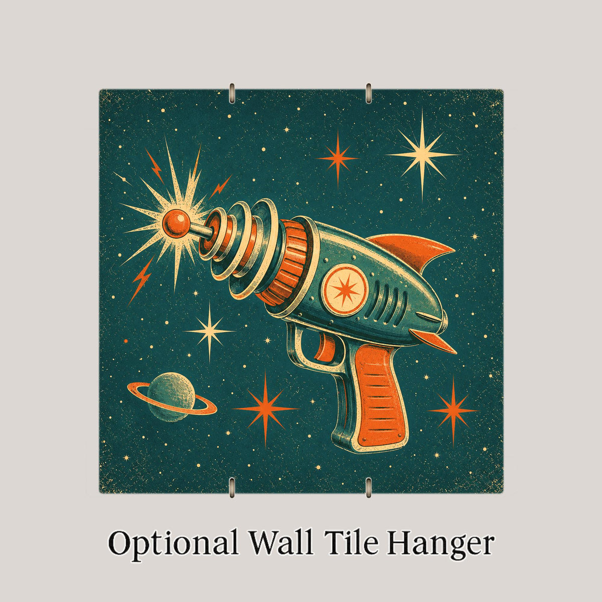 Ray Gun Ceramic Tile Retro Atomic Age Space Toy Vintage Sci Fi Illustration Mid Century Modern Wall Art Starburst Decor