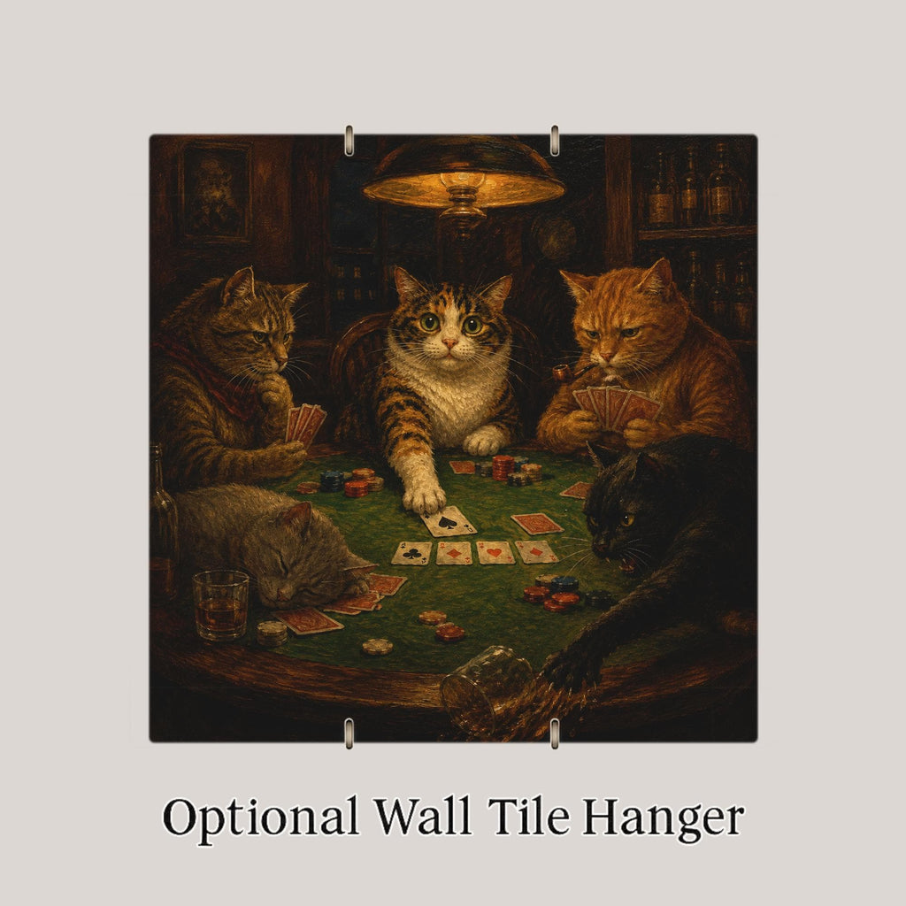 Cats Playing Poker Ceramic Tile Wall Art Famous Painting Parody Funny Cat Card Table Game Room Wall Decor