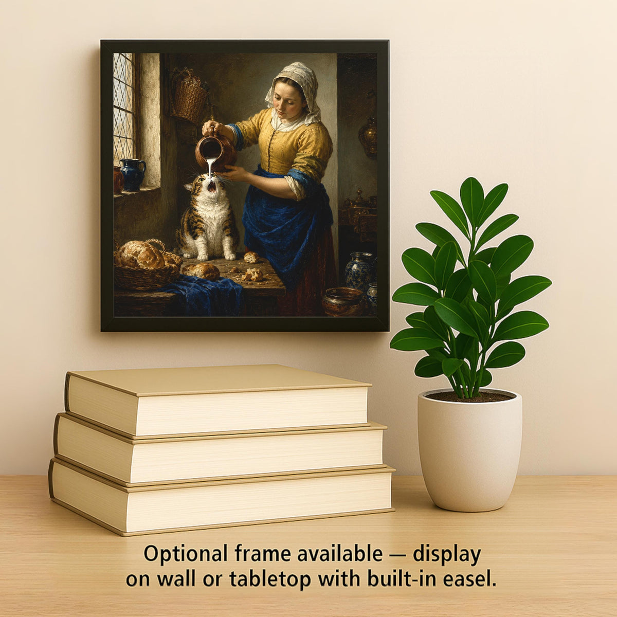 Cat Milkmaid Ceramic Tile Wall Art Famous Painting Parody Funny Kitchen Cat Dutch Golden Age Style Decor