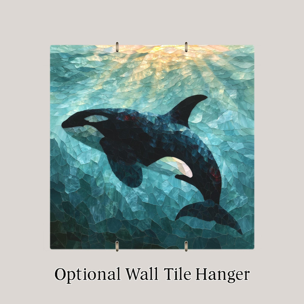 Orca Ceramic Tile Wall Art Sea Glass Style Killer Whale Gliding Through Aqua Water Pacific Northwest Coastal Decor
