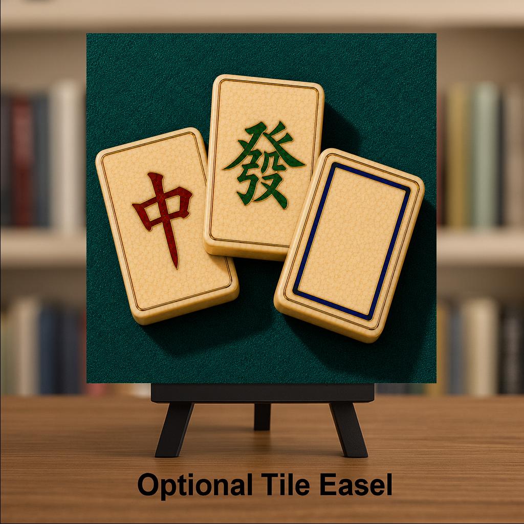 Mahjong Wall Art Ceramic Tile Three Dragons Cloisonne Style Red Green Chinoiserie Decor Dark Academia Shelf Art