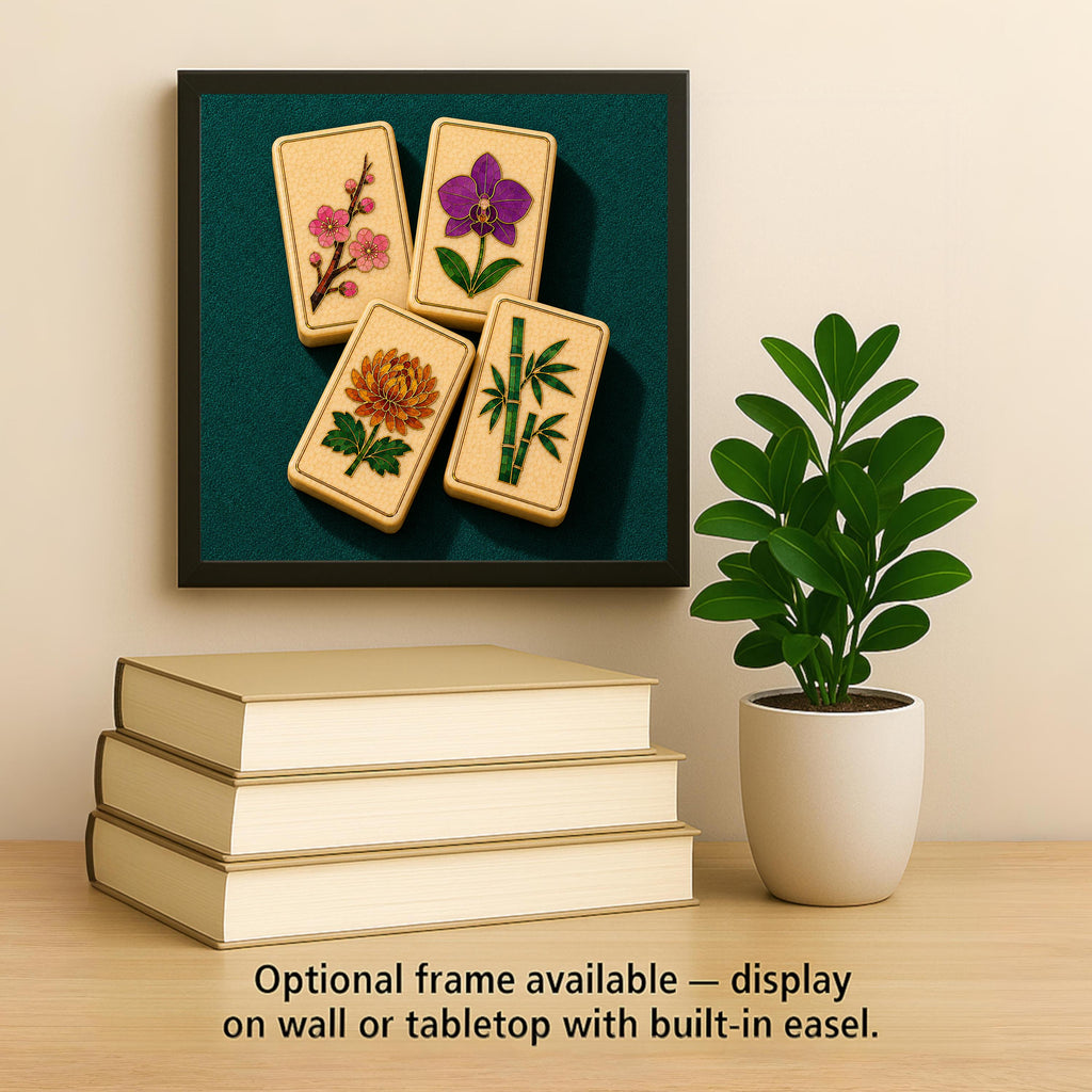 Mahjong Wall Art Ceramic Tile Flower Tiles Cloisonne Style Plum Orchid Chrysanthemum Bamboo Chinoiserie Decor