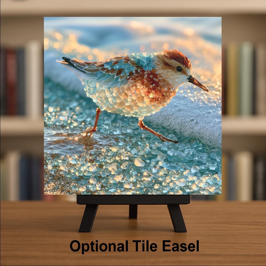 Sandpiper Ceramic Tile Wall Art Sea Glass Style Little Shorebird on Wet Sand Beach House Coastal Bathroom Decor