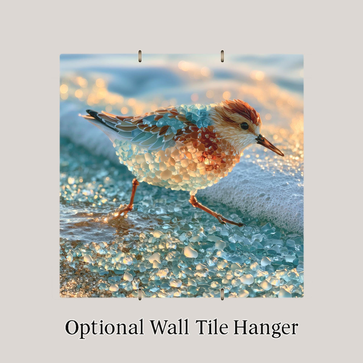 Sandpiper Ceramic Tile Wall Art Sea Glass Style Little Shorebird on Wet Sand Beach House Coastal Bathroom Decor