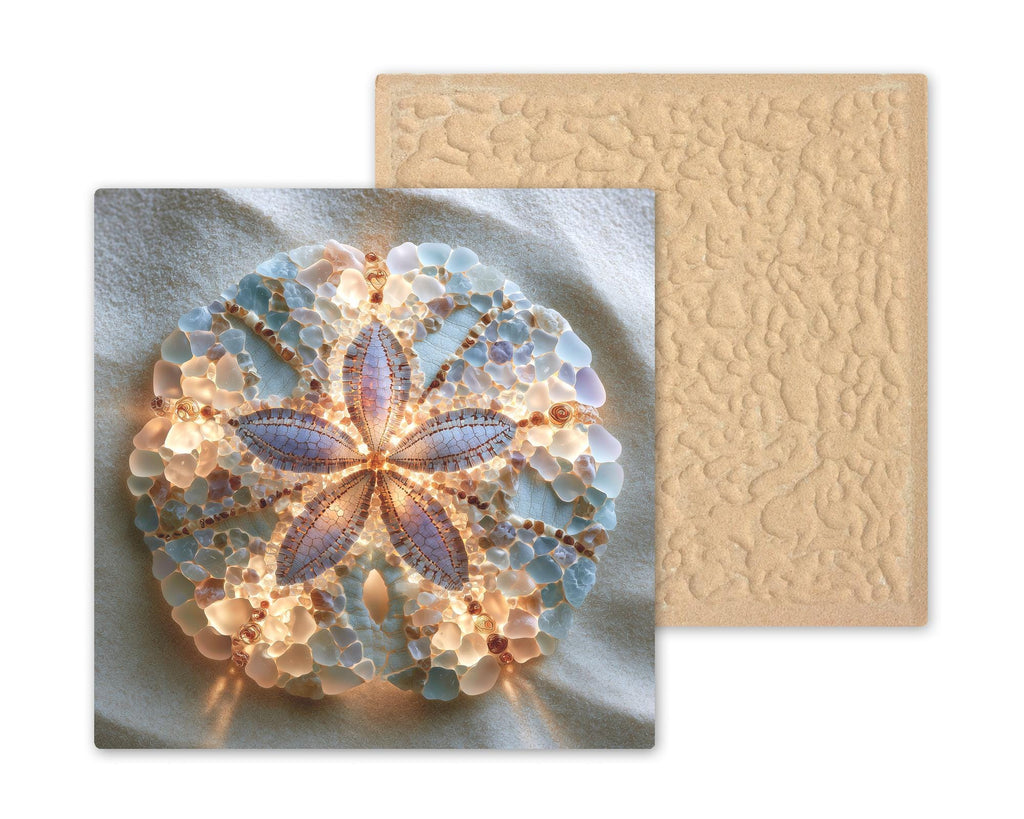 Sand Dollar Ceramic Tile Wall Art Sea Glass Style Ivory Shell Star Pattern on Sand Coastal Bathroom Beach Decor
