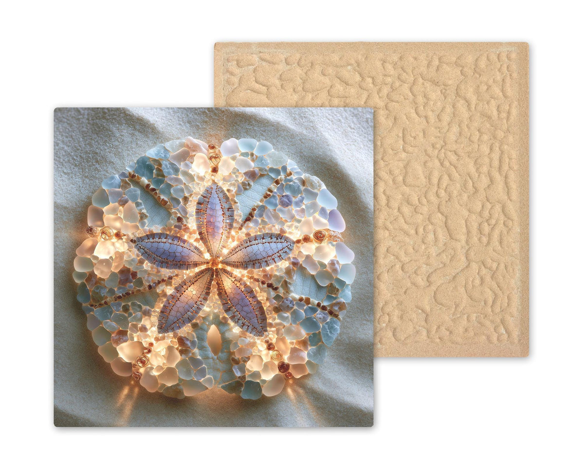 Sand Dollar Ceramic Tile Wall Art Sea Glass Style Ivory Shell Star Pattern on Sand Coastal Bathroom Beach Decor