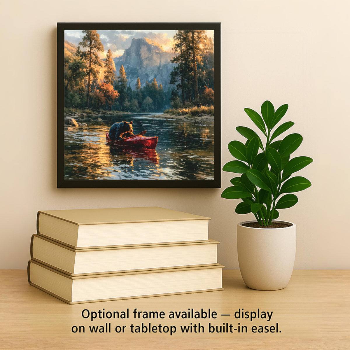 Black Bear Kayaking Ceramic Tile Wall Art Yosemite Half Dome National Park Painterly Cabin Lodge Decor