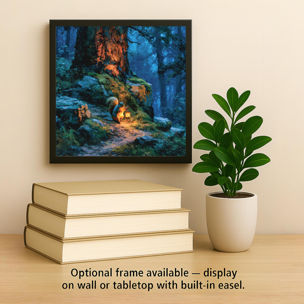 Squirrel Lantern Ceramic Tile Wall Art Painterly Woodland Squirrel Night Hike Glowing Lamp Camping Cabin Whimsy Decor