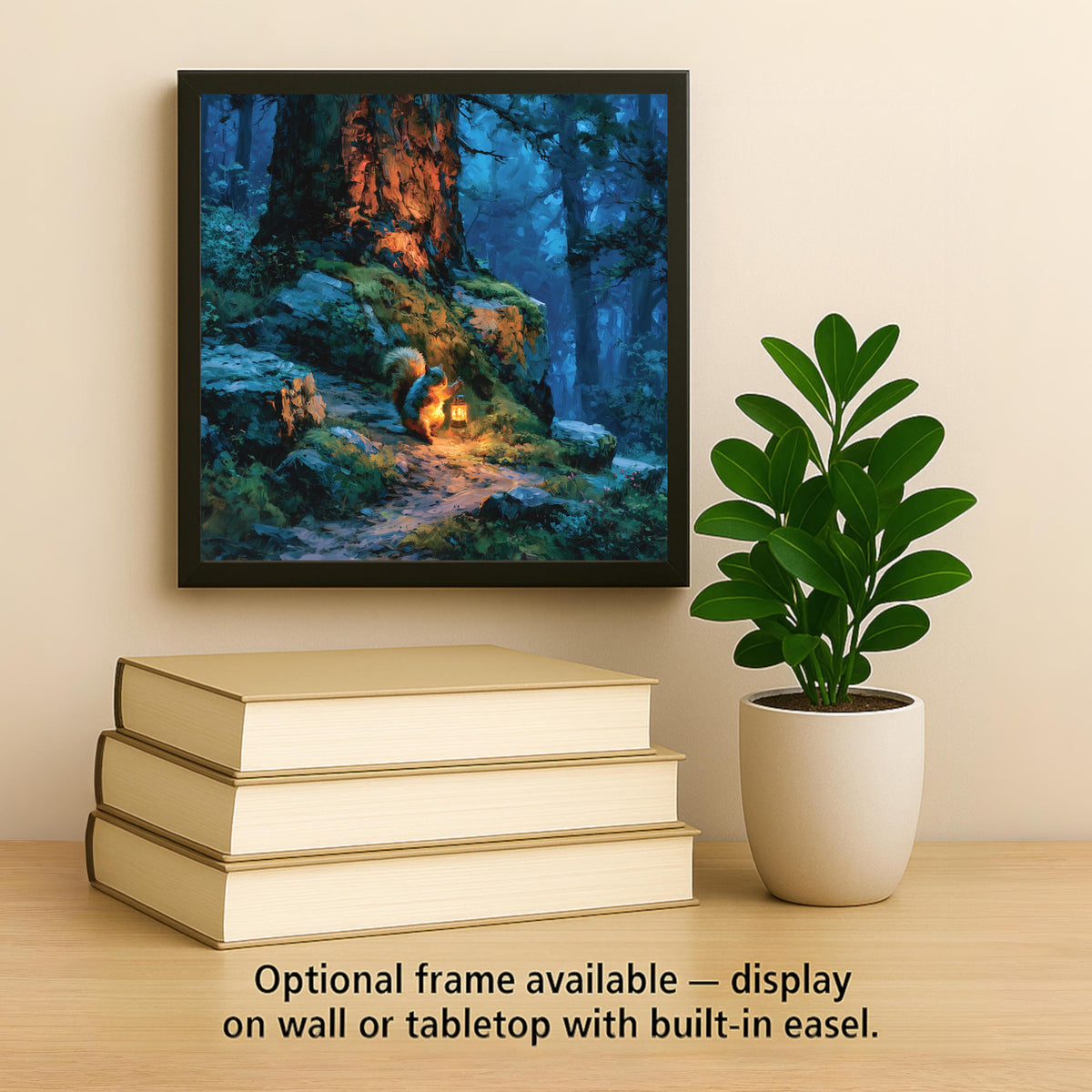 Squirrel Lantern Ceramic Tile Wall Art Painterly Woodland Squirrel Night Hike Glowing Lamp Camping Cabin Whimsy Decor