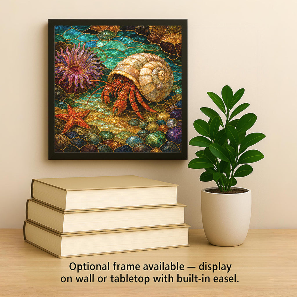 Hermit Crab Ceramic Tile Wall Art Stained Glass Style Tide Pool Ocean Anemone Coastal Beach House Decor Art