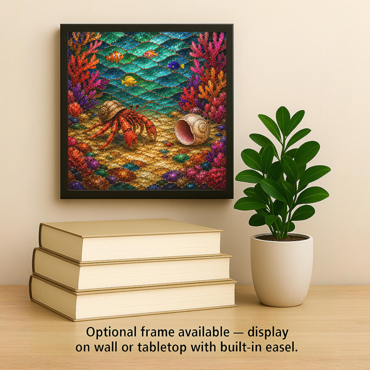 Hermit Crab Ceramic Tile Wall Art Stained Glass Style Moving Day New Shell Coral Reef Coastal Beach Decor Art