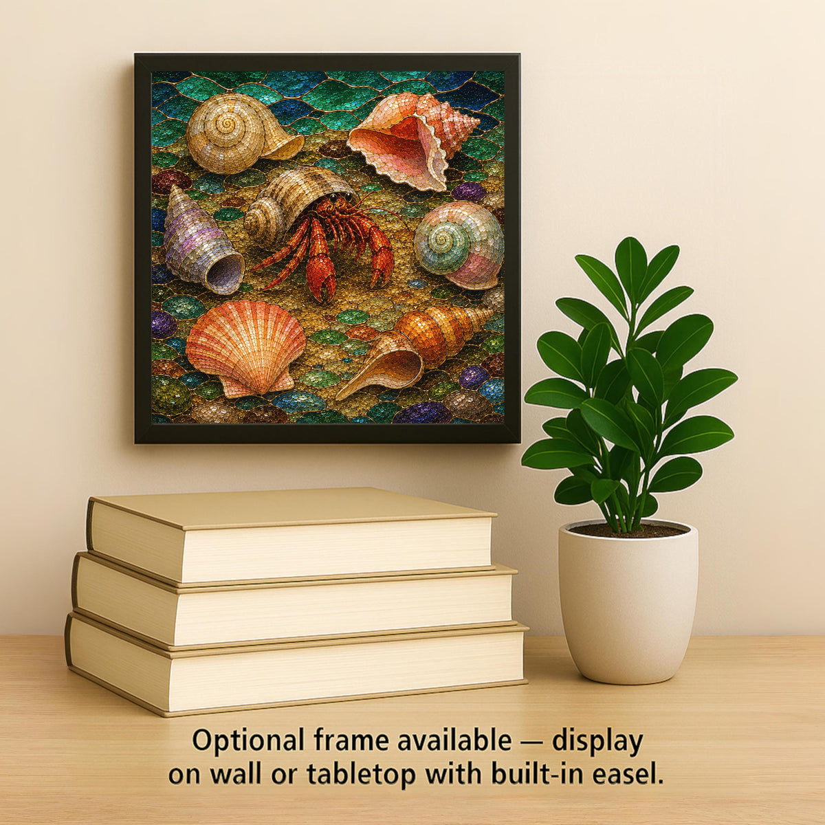 Hermit Crab Ceramic Tile Wall Art Stained Glass Style Seashell Collection Coastal Beach Bathroom Decor Art