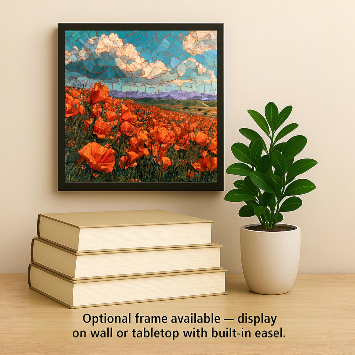California Poppy Wall Art Ceramic Tile Stained Glass Style Super Bloom Poppy Field Birth Flower Golden State Nature Art