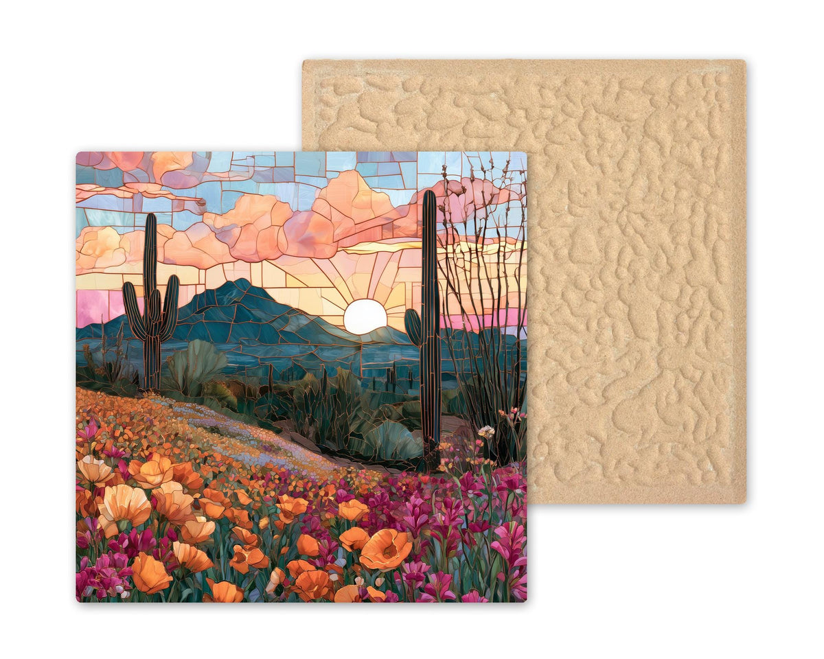 Sonoran Desert Wall Art Ceramic Tile Southwestern Wall Art Super Bloom Wildflowers Saguaro Cactus Arizona Nature Art