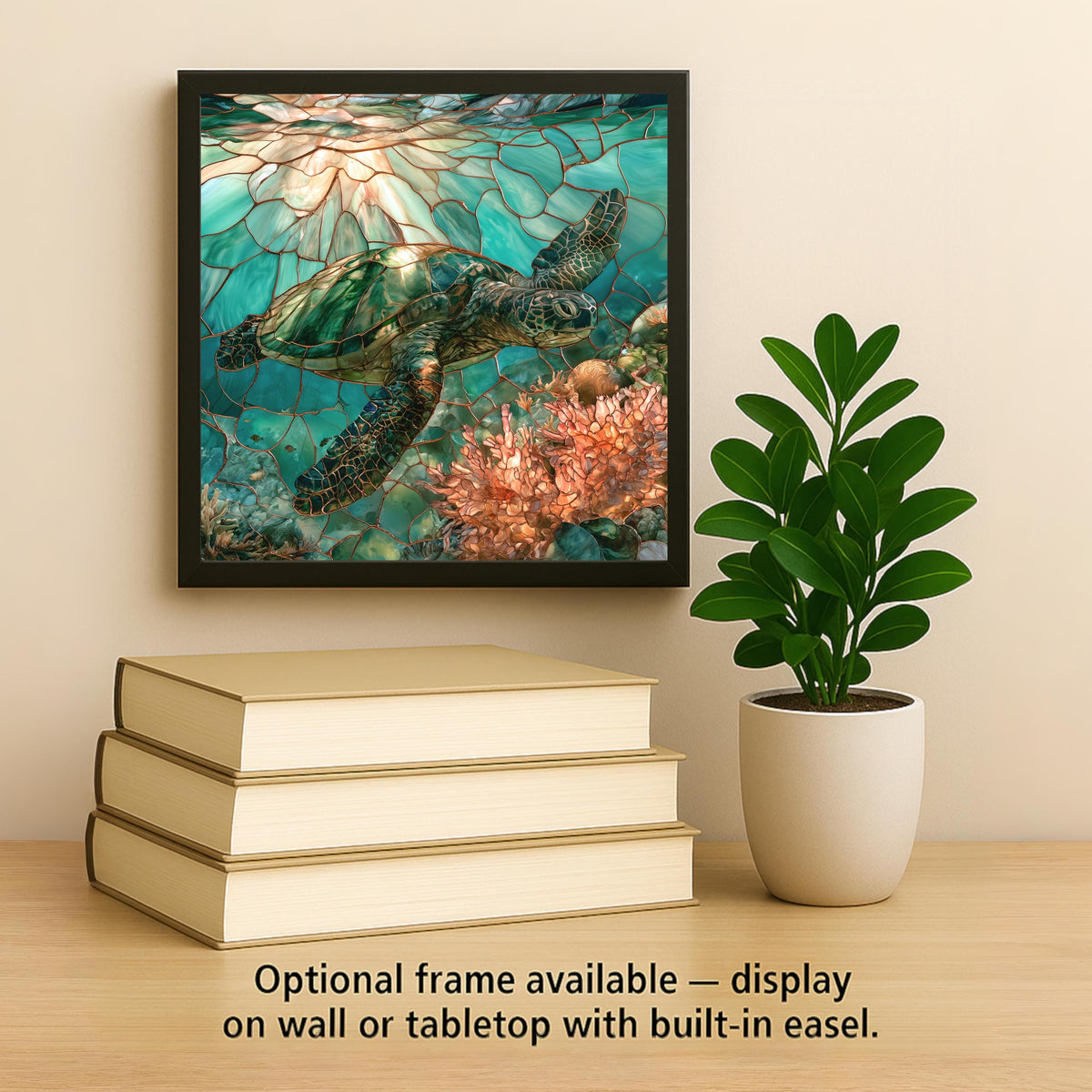Sea Turtle Wall Art Ceramic Tile Stained Glass Style Hawaiian Honu Coral Reef Tropical Ocean Decor Turquoise Nature Art