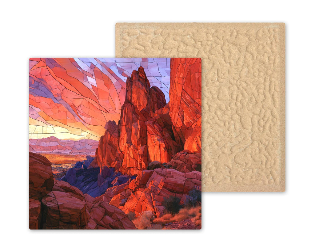 Red Rocks Wall Art Ceramic Tile Stained Glass Style Colorado Sunrise Canyon Sandstone Mountain Decor Western Nature Art