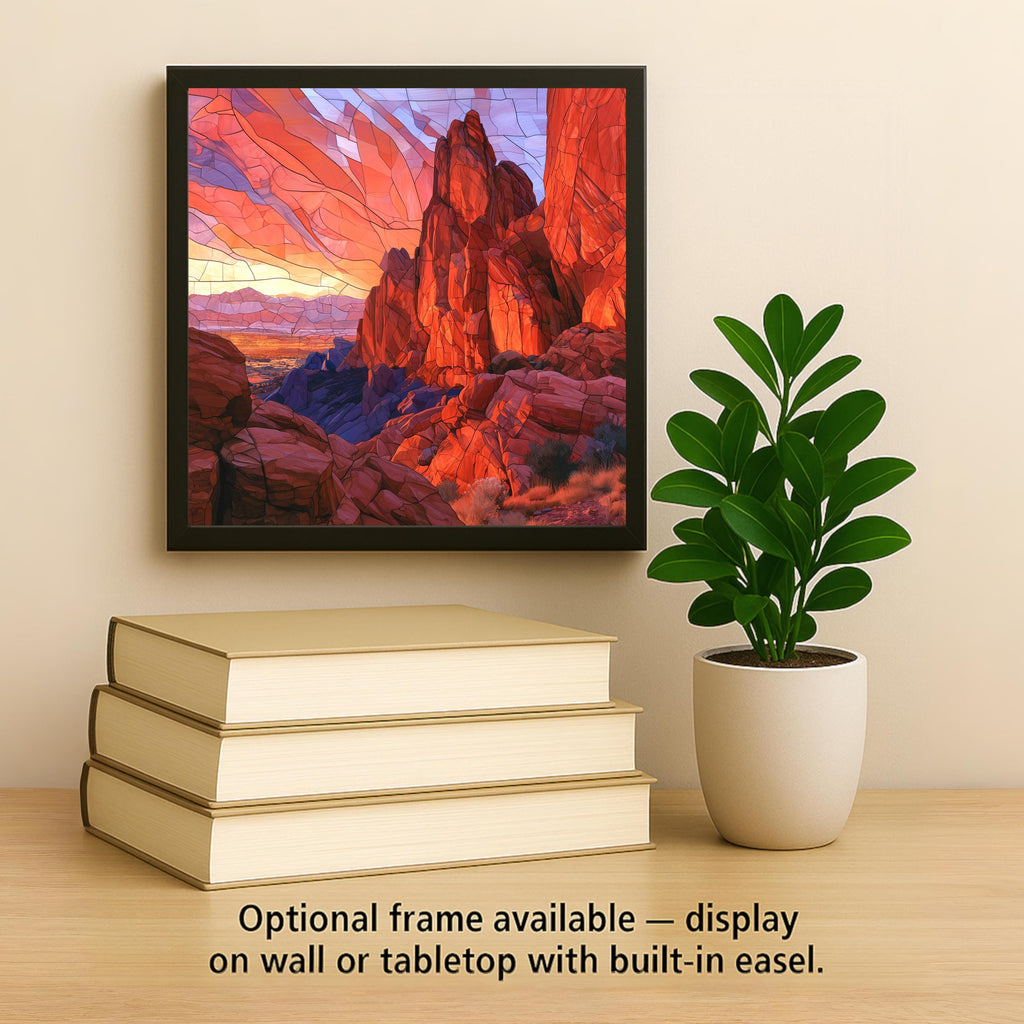 Red Rocks Wall Art Ceramic Tile Stained Glass Style Colorado Sunrise Canyon Sandstone Mountain Decor Western Nature Art