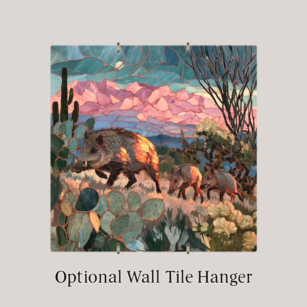 Javelina Wall Art Ceramic Tile Southwestern Wall Art Desert Wildlife Stained Glass Style Arizona Sonoran Nature Art
