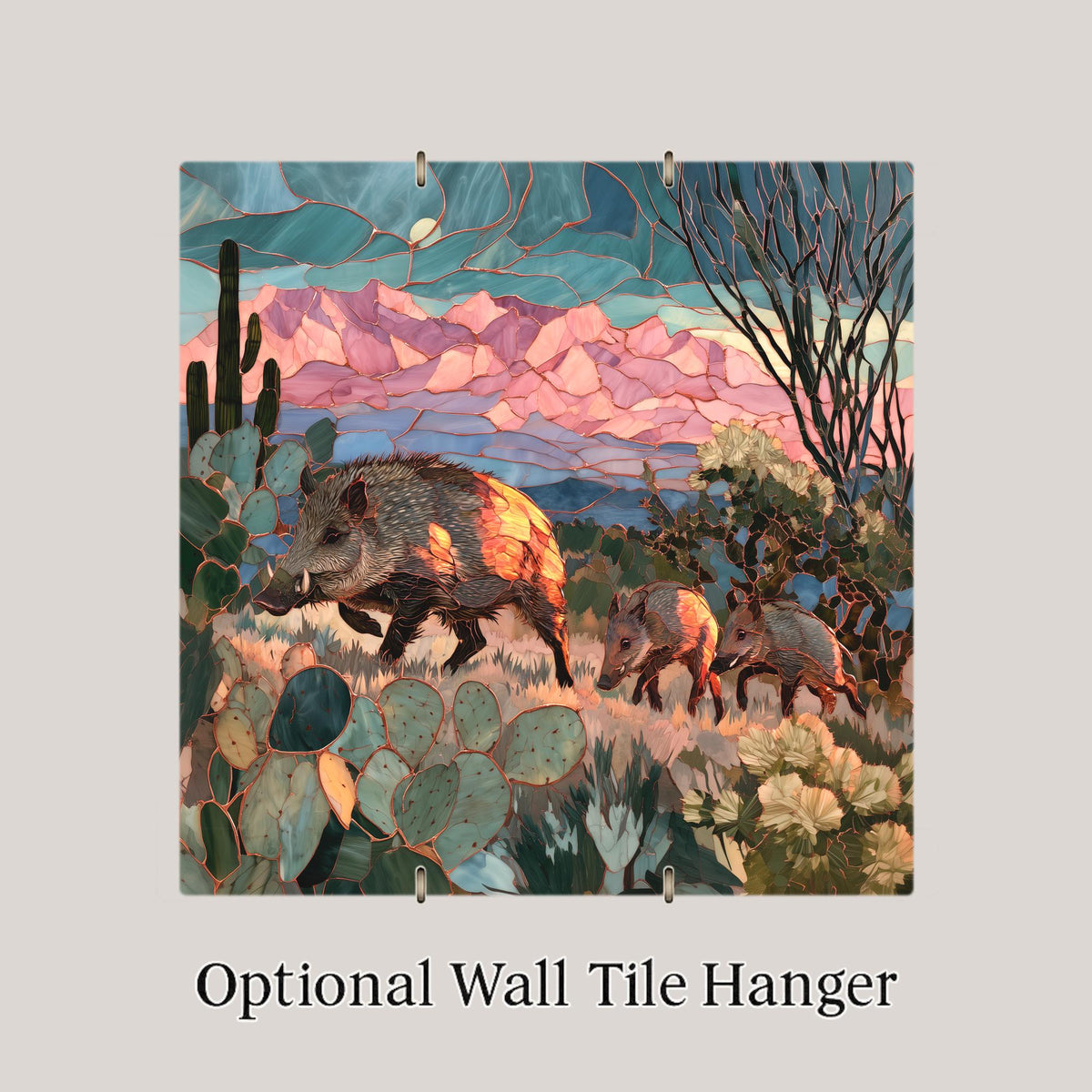Javelina Wall Art Ceramic Tile Southwestern Wall Art Desert Wildlife Stained Glass Style Arizona Sonoran Nature Art