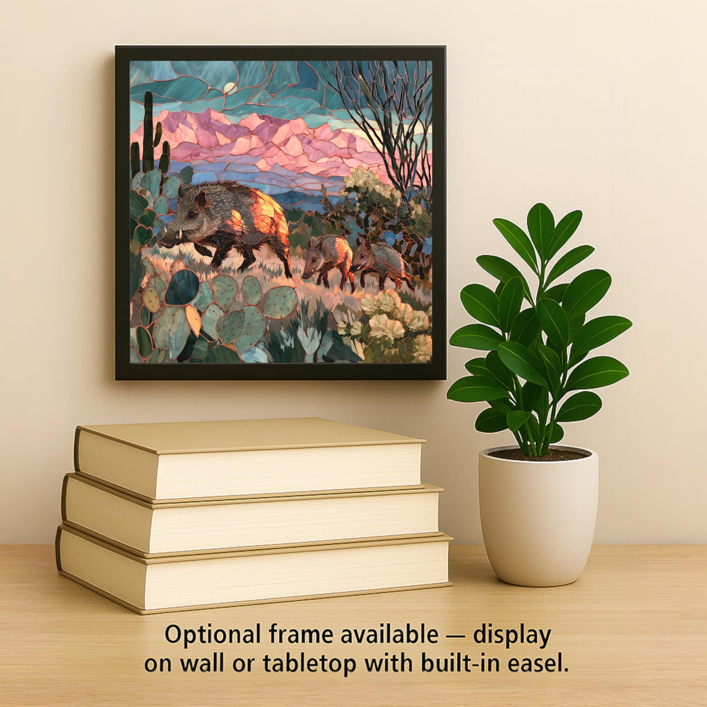 Javelina Wall Art Ceramic Tile Southwestern Wall Art Desert Wildlife Stained Glass Style Arizona Sonoran Nature Art