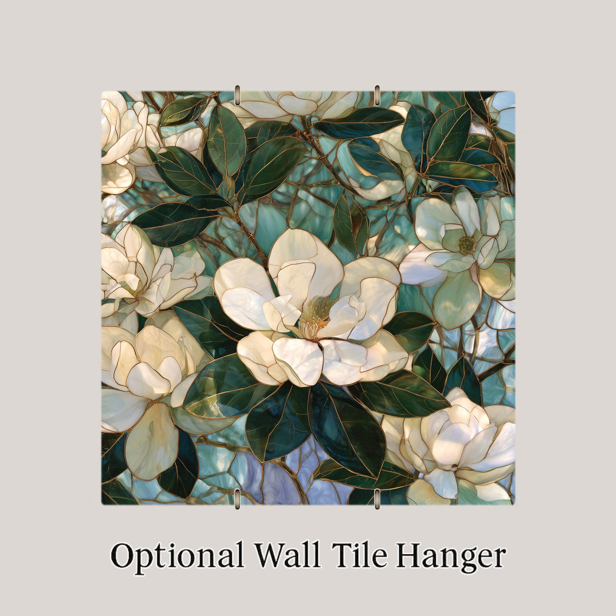 Magnolia Wall Art Ceramic Tile Stained Glass Style Southern Magnolia Tree White Flower Mississippi State Bloom Nature Art