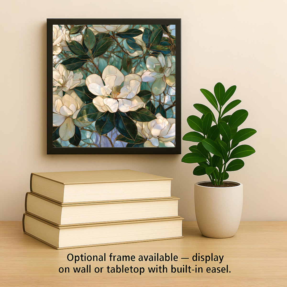Magnolia Wall Art Ceramic Tile Stained Glass Style Southern Magnolia Tree White Flower Mississippi State Bloom Nature Art