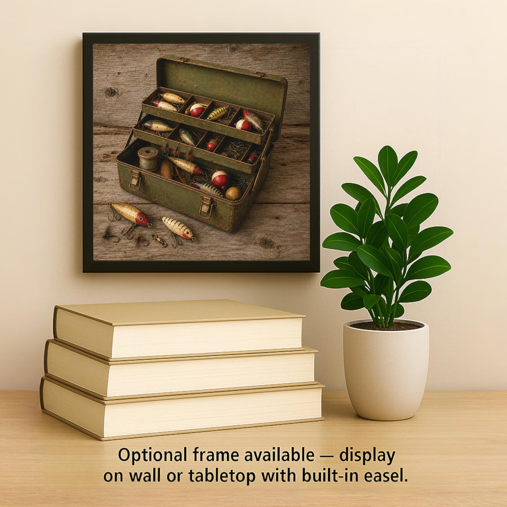 Vintage Tackle Box Ceramic Tile Wall Art Fly Fishing Cabin Decor Antique Lures Lake House Art Rustic Lodge Fisherman Decor