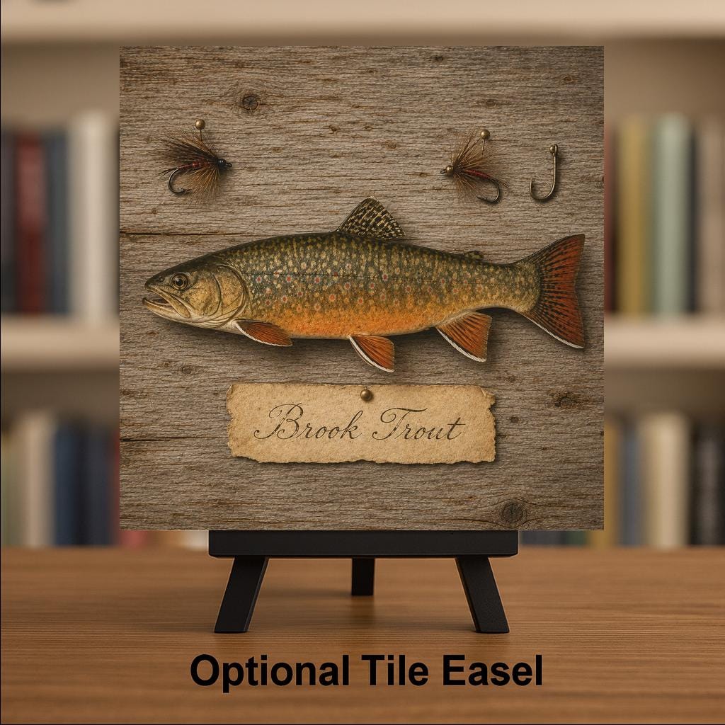 Brook Trout Ceramic Tile Wall Art Acadia National Park Decor Fly Fishing Cabin Art Maine Wildlife Lake House Wall Art