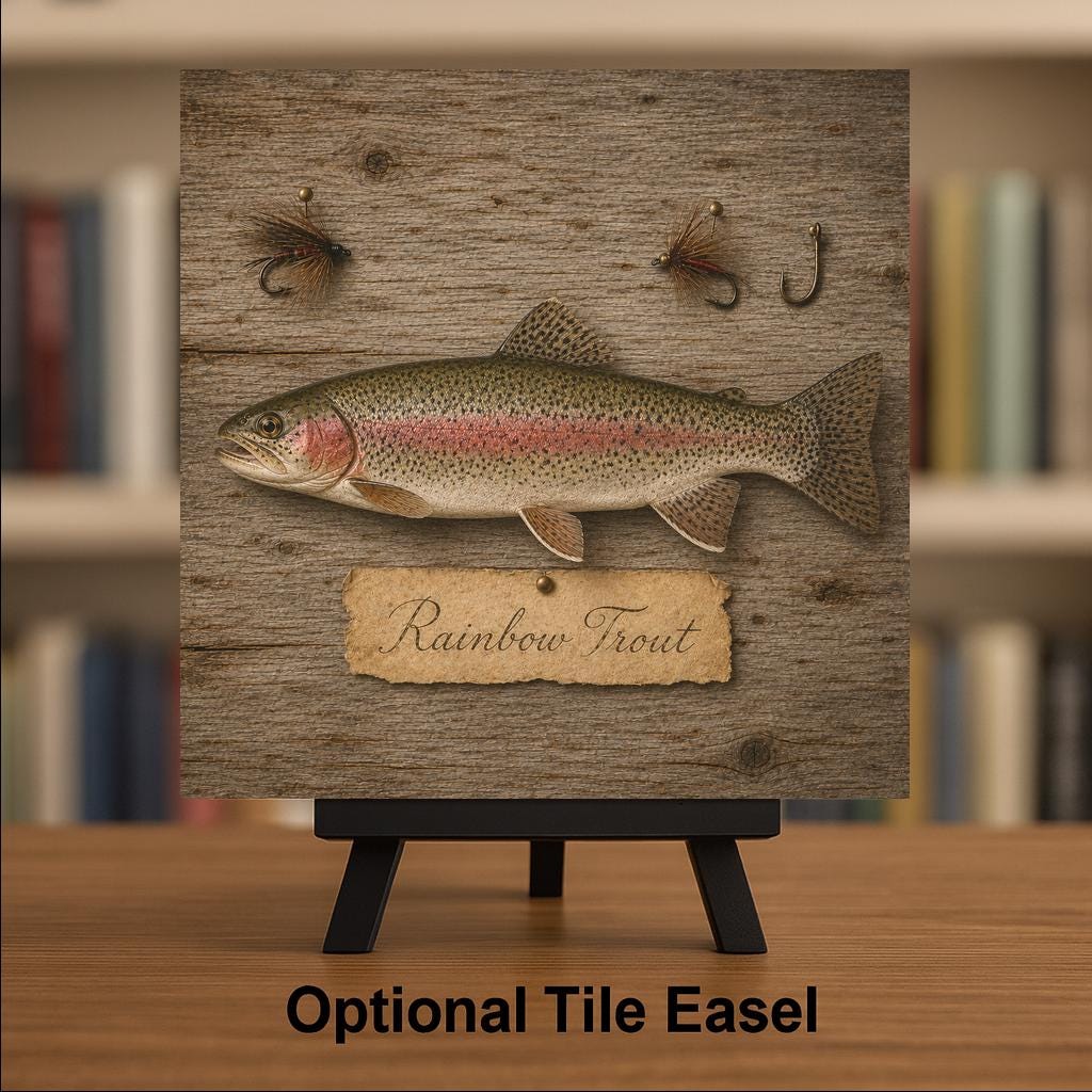 Rainbow Trout Ceramic Tile Wall Art Pacific Northwest Art Fly Fishing Cabin Decor Vintage Fish Art River Lake House Decor