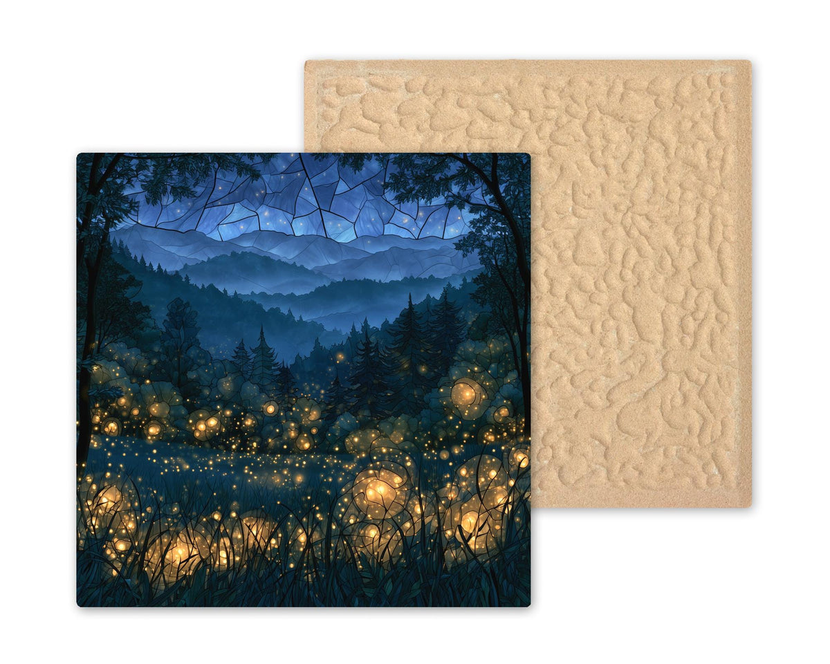 Firefly Ceramic Tile Wall Art Smoky Mountains Summer Night Meadow Stained Glass Style Cabin Decor Magical Nature Wall Art