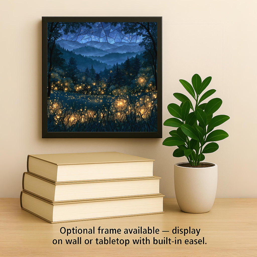 Firefly Ceramic Tile Wall Art Smoky Mountains Summer Night Meadow Stained Glass Style Cabin Decor Magical Nature Wall Art