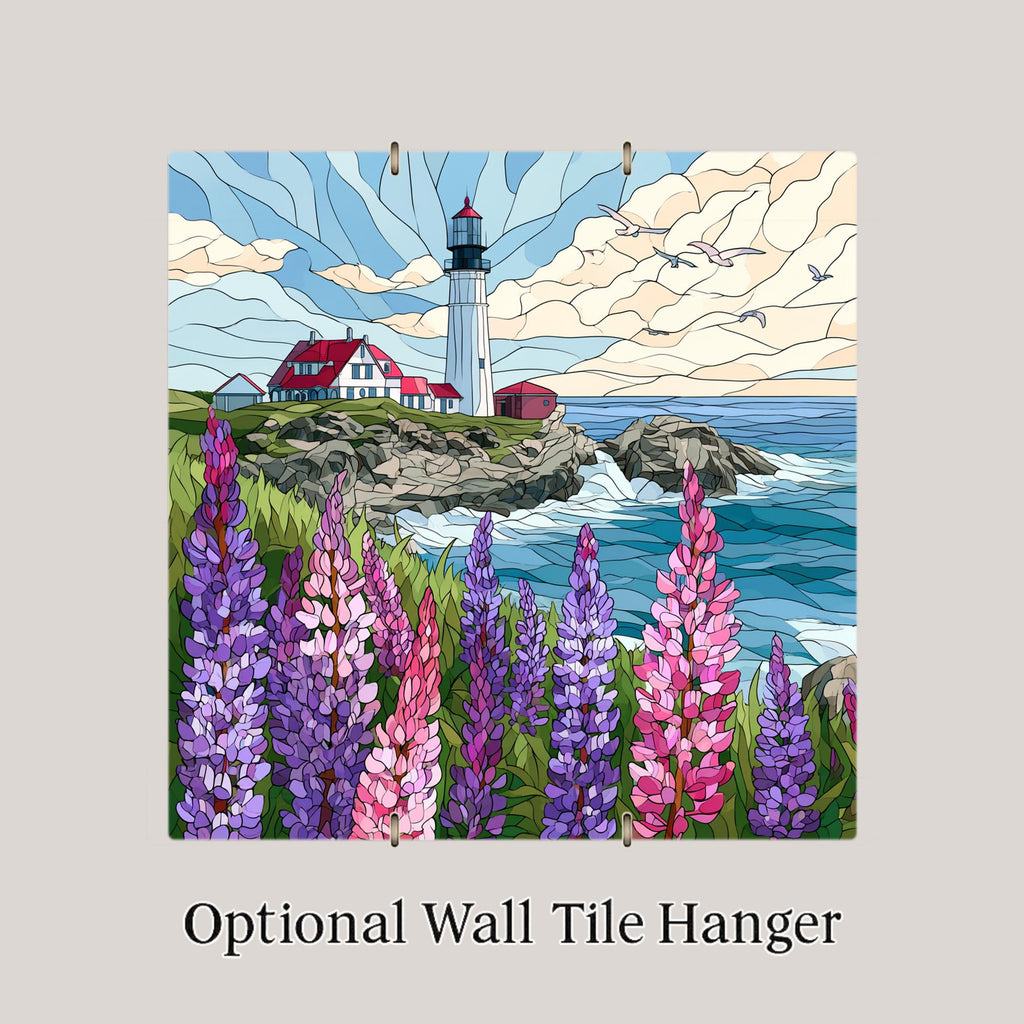 Maine Coast Lupine Ceramic Tile Wall Art Lighthouse Decor Acadia National Park Art Stained Glass Style Coastal Flower Art