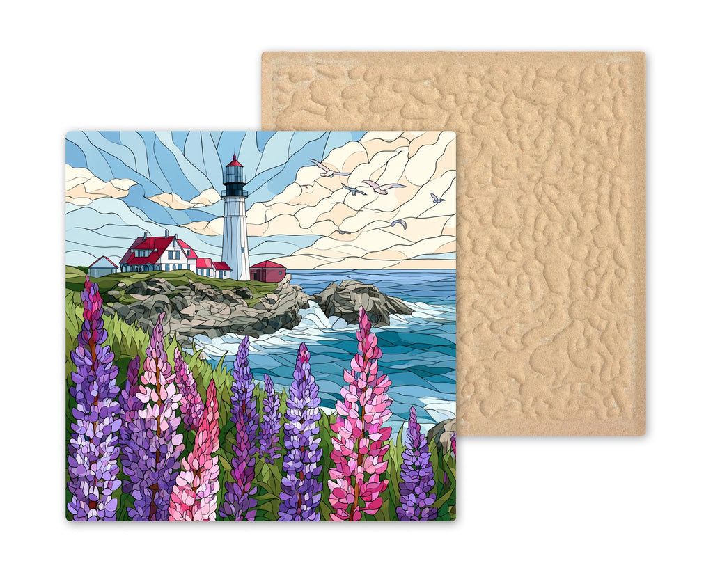 Maine Coast Lupine Ceramic Tile Wall Art Lighthouse Decor Acadia National Park Art Stained Glass Style Coastal Flower Art