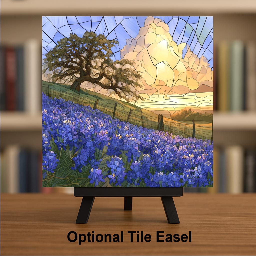 Texas Bluebonnet Ceramic Tile Wall Art Hill Country Lupine Stained Glass Style Wildflower Decor Ranch House Wall Art