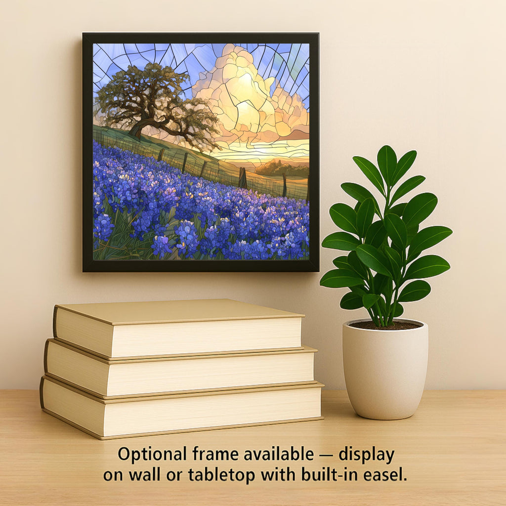 Texas Bluebonnet Ceramic Tile Wall Art Hill Country Lupine Stained Glass Style Wildflower Decor Ranch House Wall Art