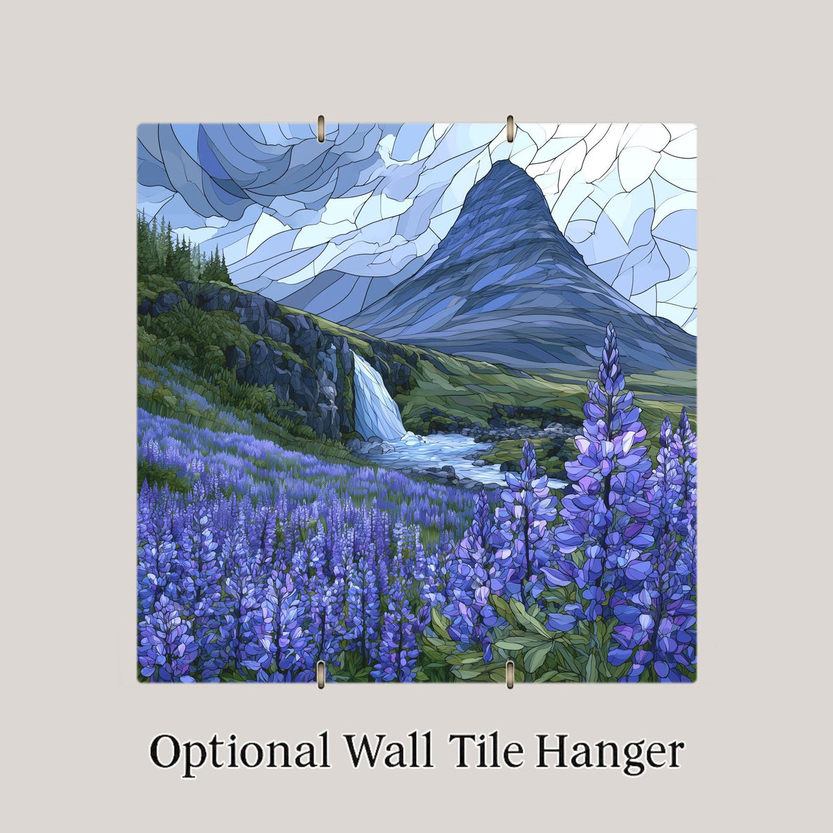Iceland Lupine Ceramic Tile Wall Art Purple Flower Field Stained Glass Style Nordic Decor Travel Wall Art Scandinavian Style