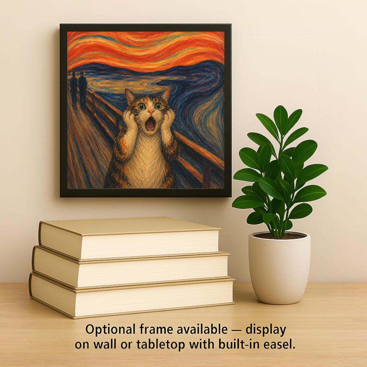 Cat Scream Ceramic Tile Wall Art Famous Painting Parody Funny Screaming Cat Expressionist Sunset Art Decor