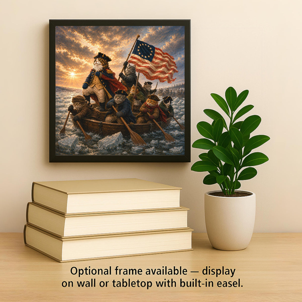 Cat Crossing the Delaware Ceramic Tile Wall Art Famous Painting Parody Funny Patriotic Cat American Flag Decor