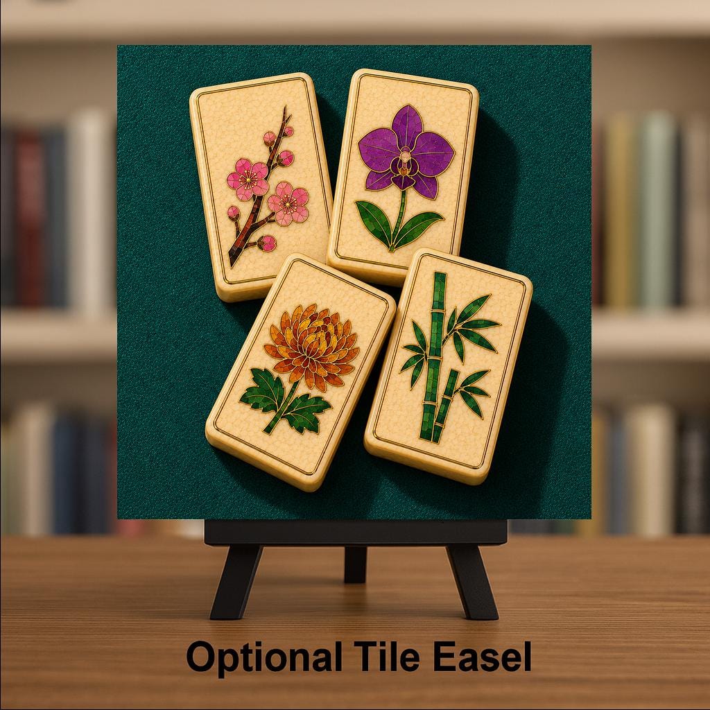 Mahjong Wall Art Ceramic Tile Flower Tiles Cloisonne Style Plum Orchid Chrysanthemum Bamboo Chinoiserie Decor