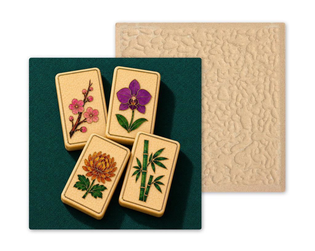 Mahjong Wall Art Ceramic Tile Flower Tiles Cloisonne Style Plum Orchid Chrysanthemum Bamboo Chinoiserie Decor
