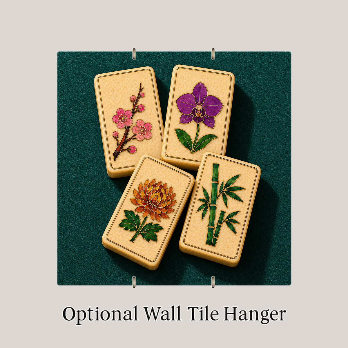 Mahjong Wall Art Ceramic Tile Flower Tiles Cloisonne Style Plum Orchid Chrysanthemum Bamboo Chinoiserie Decor