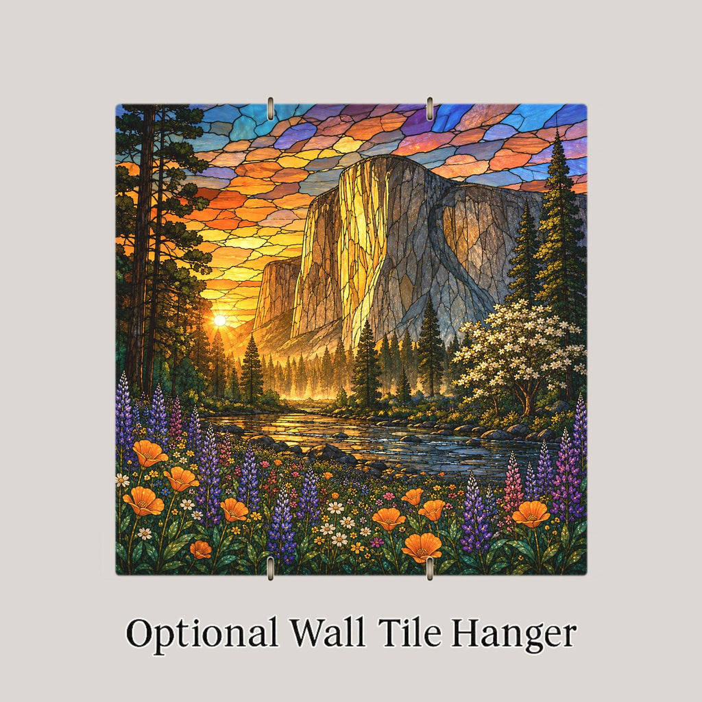 Yosemite Valley Wall Art Ceramic Tile Stained Glass Style El Capitan Meadow National Park Cabin Decor Mountain Nature Art