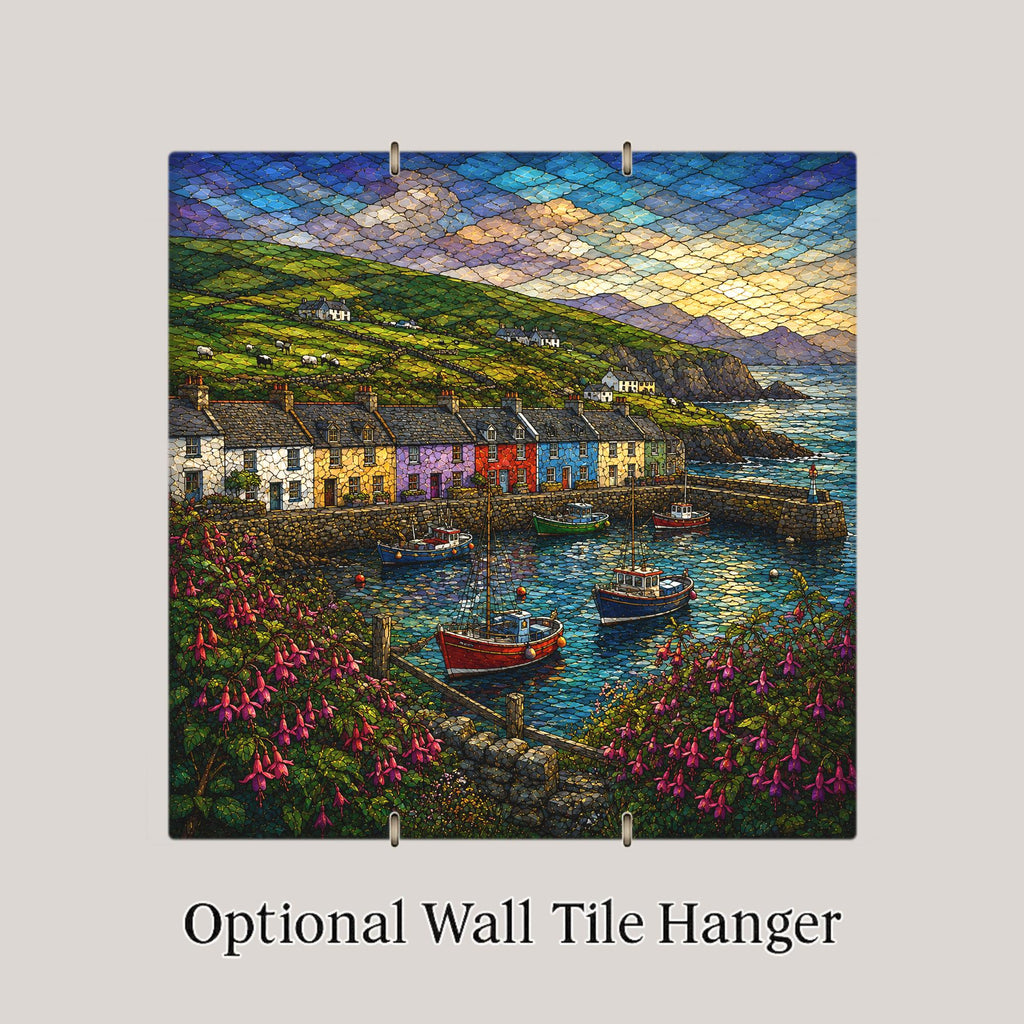 Dingle Peninsula Wall Art Ceramic Tile Stained Glass Style Irish Coast Harbor Village Ireland Travel Memory Nature Art
