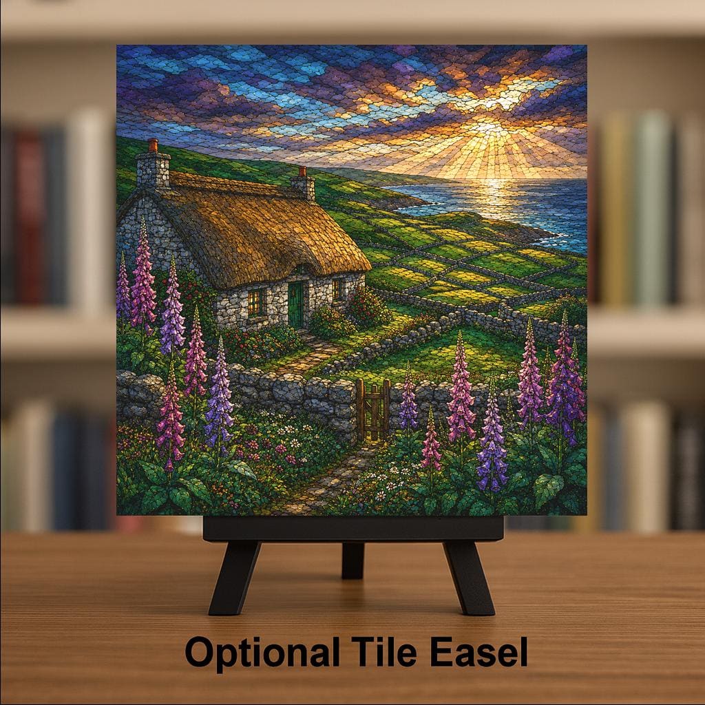 Irish Cottage Wall Art Ceramic Tile Stained Glass Style Foxglove Garden Emerald Green Ireland Countryside Celtic Nature Art