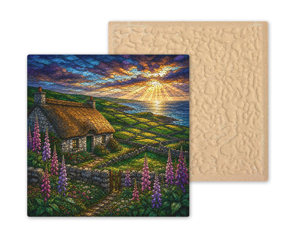 Irish Cottage Wall Art Ceramic Tile Stained Glass Style Foxglove Garden Emerald Green Ireland Countryside Celtic Nature Art