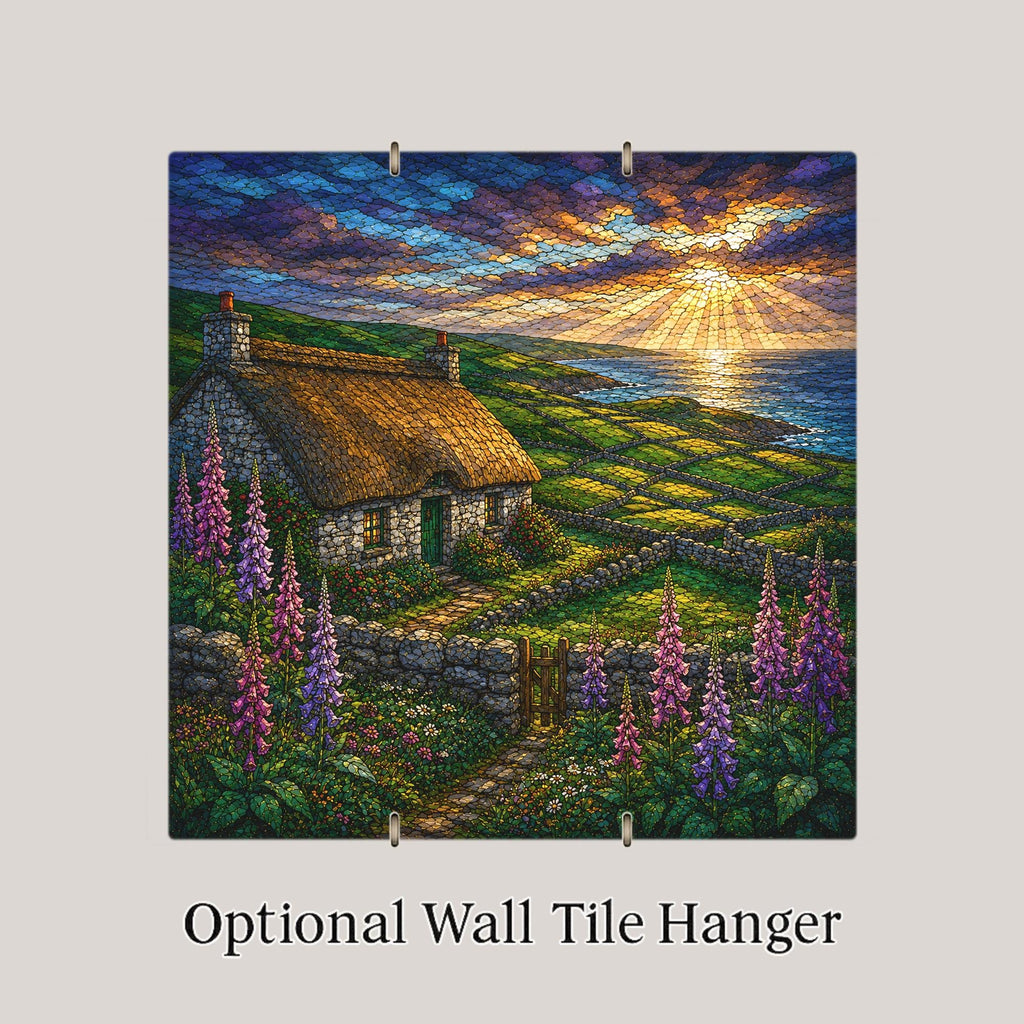 Irish Cottage Wall Art Ceramic Tile Stained Glass Style Foxglove Garden Emerald Green Ireland Countryside Celtic Nature Art
