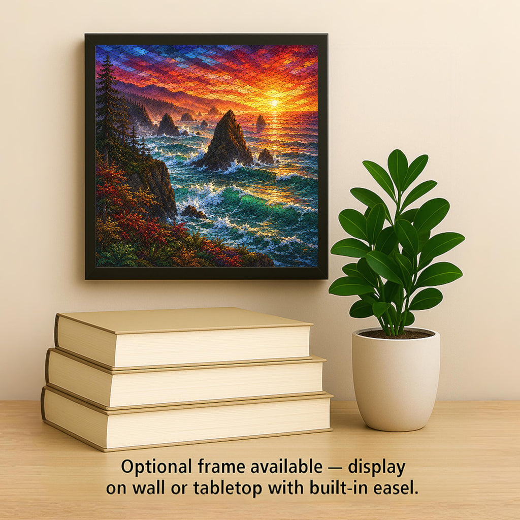 Oregon Coast Sea Stacks Wall Art Ceramic Tile Stained Glass Style Pacific Sunset Beach House Wall Decor Ocean Nature Art