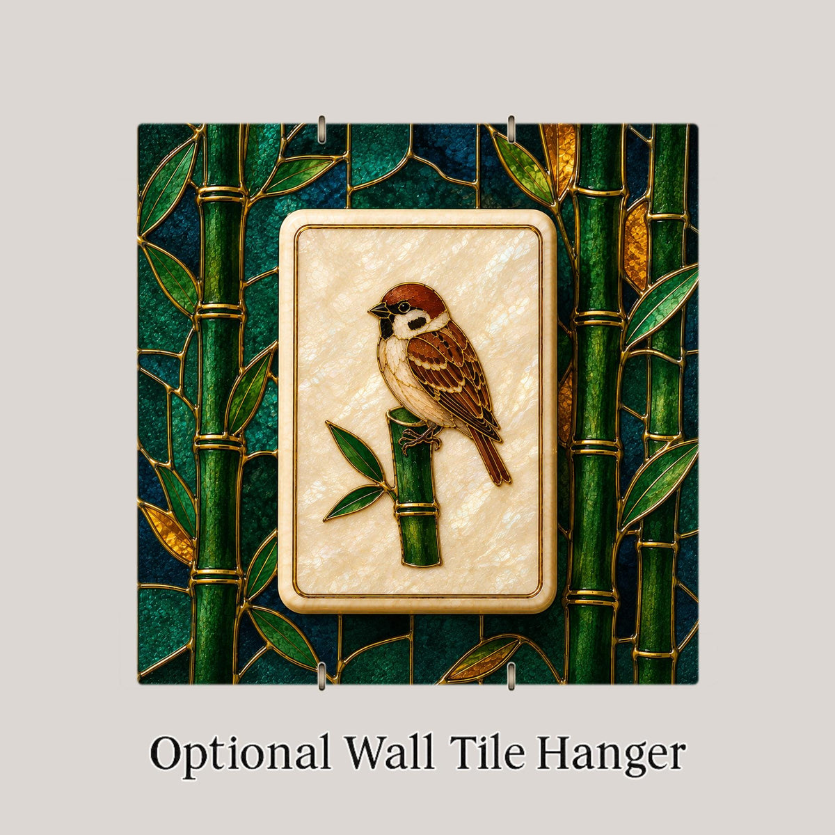 Mahjong Ceramic Tile Wall Art One Bam Sparrow Bird Bamboo Stained Glass Style Mah Jongg Game Room Shelf Decor Tile Art